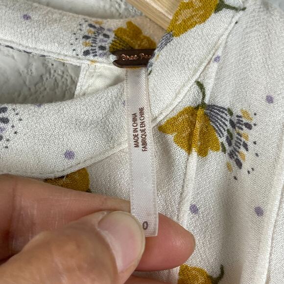 Free People Tegan Dress Womens 0 Ivory Floral Print Mini 3/4 Sleeve Boho Fairy - Picture 10 of 13